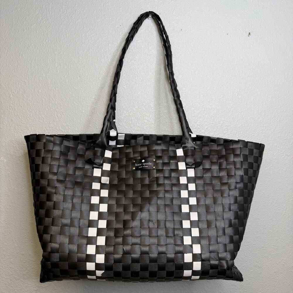 kate spade Black Woven Tote with White Stripes